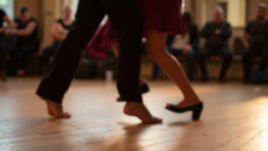 Close-up of dancers' feet showing proper salsa footwork technique