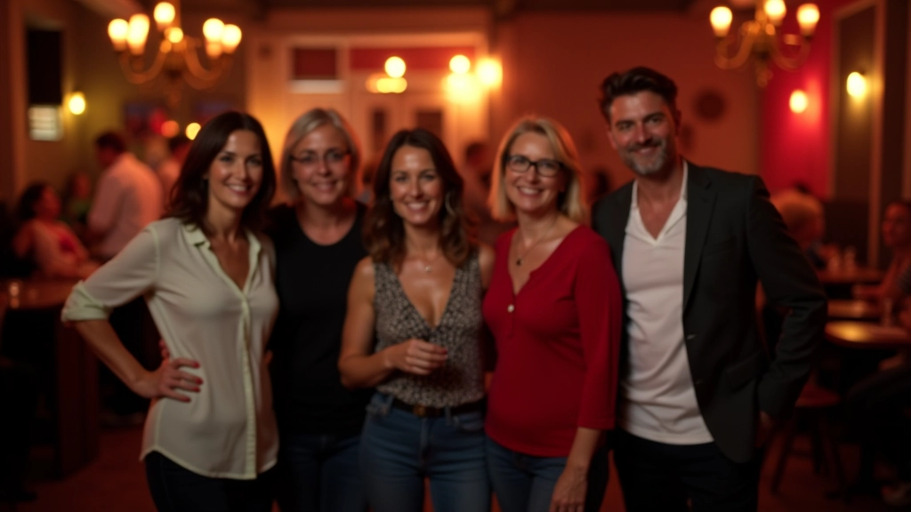 Group of adult dancers in casual clothing at a social dance event in Rīga Old Town