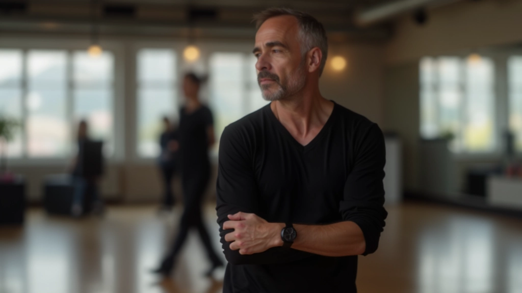 Dance instructor demonstrating salsa steps in a bright studio classroom setting